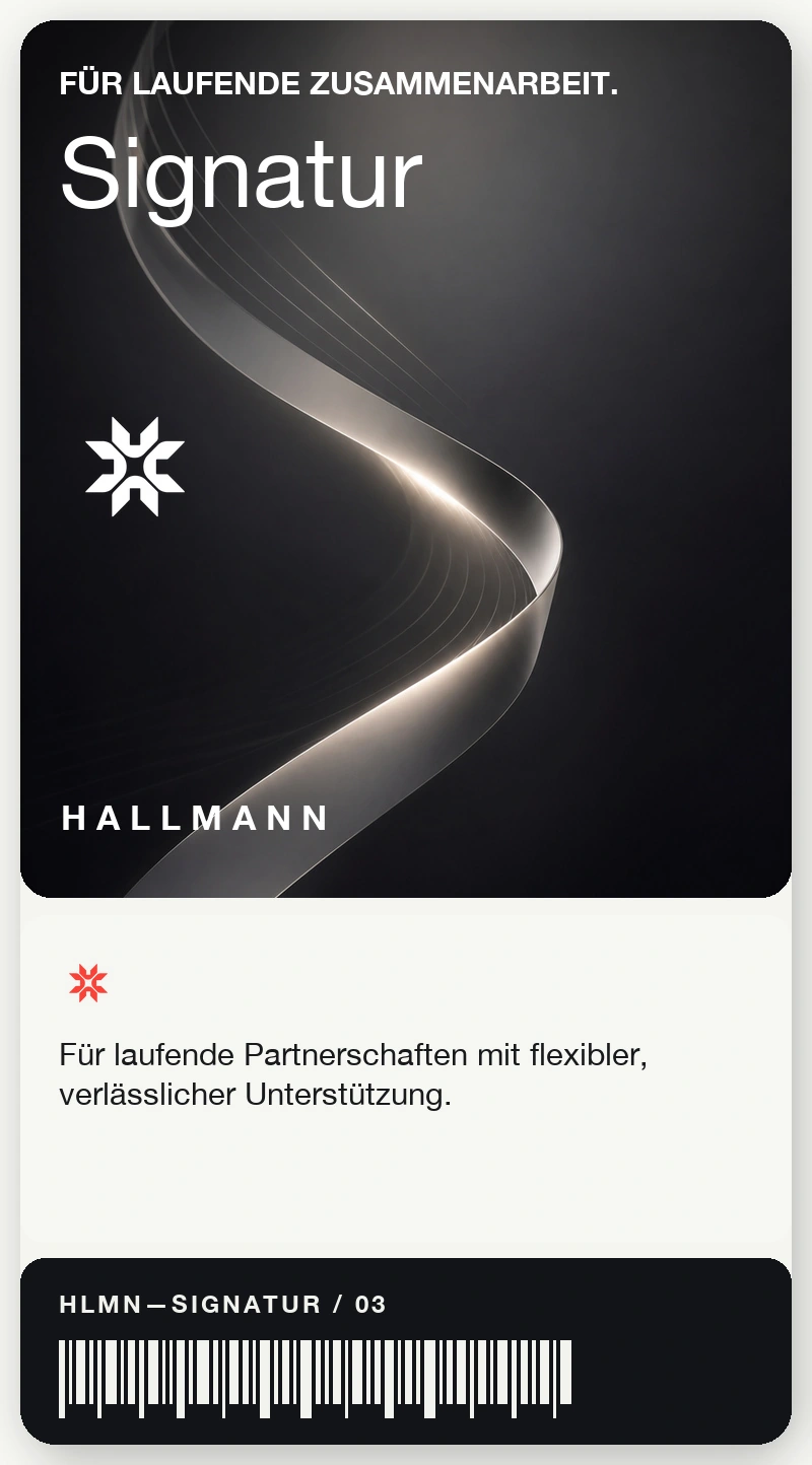 Card labeled "Signature" with a greyscale gradient, describing the pricing plan 